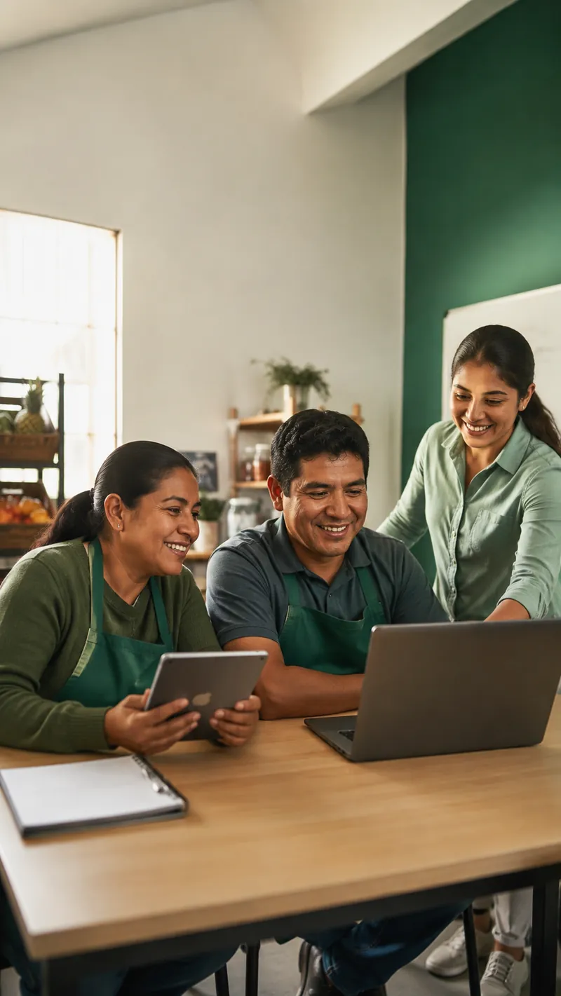 Comerciantes aprendiendo a usar herramientas digitales