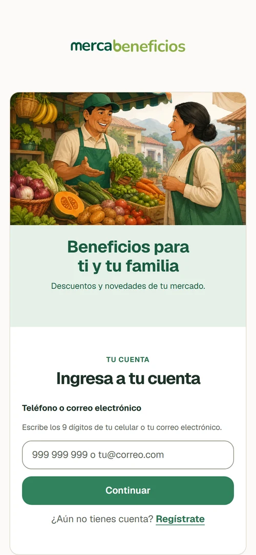 Pantalla de acceso a MercaBeneficios